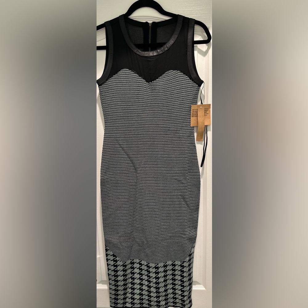 Rachel Roy Sleeveless sweater midi dress with leather trim